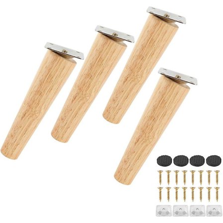 Sæt af 4 Massive Træsofaben, Møbelben til Lænestol, Natbord, Skab, Skuffe (15cm, skrå)