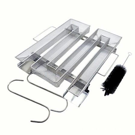 Ruostumattomasta teräksestä valmistettu kylmäsavugeneraattori, jossa 2 lihakoukkua + 1 puhdistusharja - Savustin yhteensopiva BBQ-grillien kanssa, 