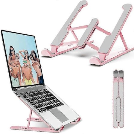 Laptop Stand, Bærbar Laptop Stand til Skrivebord, Justerbar Ventileret Kølende Computer Notebook Stand Riser Kompatibel, Pink
