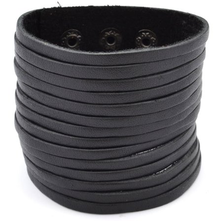 Bracciale alto in pelle nera a fasce multiple per uomini - Bracciali larghi