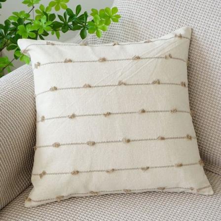 Boho bomullslinne kuddfodral 18x18 tum rand jacquard fyrkantiga dekorativa kuddfodral för bäddsoffa dekoration (khaki, 18"x18"")"