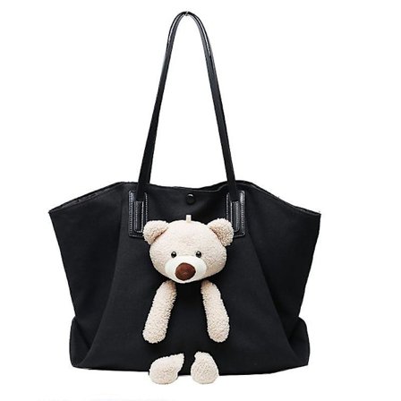 Naisten kangaskassi, tyttöopiskelijan suurikokoinen kangasolkalaukku, söpö karhu crossbody-käsilaukut, rento kangaskassi musta