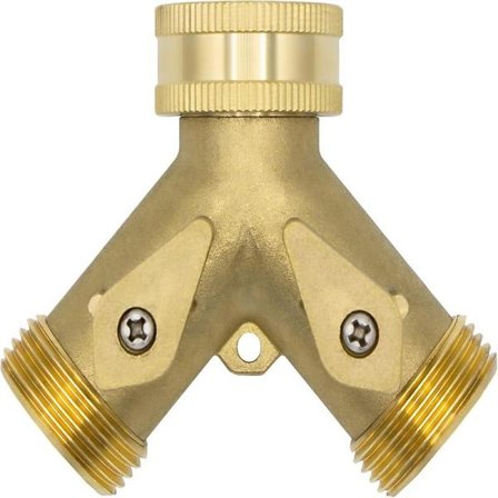 10964 2-vejs Y-fordeler, 3/4" han, messing, med afspærringsventiler