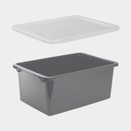 Opbevaringskasse med låg Nordiska Plast Store It ECO, grå, 590 x 395 x 245 mm, 40 liter