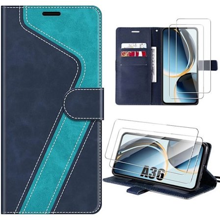 Coque Synthécuir - BOOLING - til Samsung Galaxy A36 5G - Anti-Ridser Læde Effekt Blå - 2 Glas