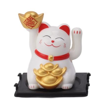 2-tums soldriven viftande arm Lucky Cat Ornament Välkomnande Viftande Hand Rikedom Fortune Cat Vit