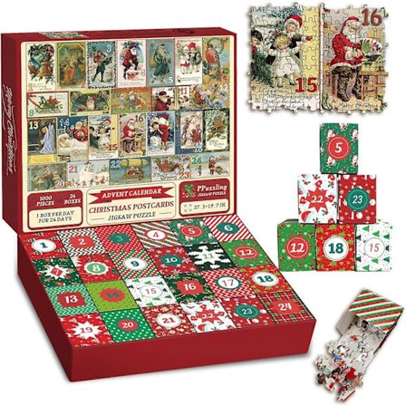 Julekalender Puslespil med 1000 Brikker til Voksne, Julehygge Nedtællingskalender 2024 Puslespil [DB]