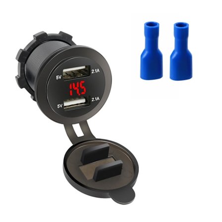 12V/24V kaksois-USB-latausportti LED-valolla PC-pistorasia ajoneuvo- ja venekäyttöön