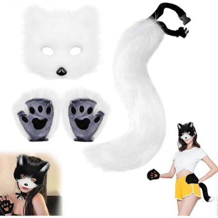Halloween Kattemaske Sæt, Pels Kostume, Ræv Kostume Cosplay Kostume, Halloween, Rævehale Cosplay, Halloween Rævemaske, Karneval Halloween Party 