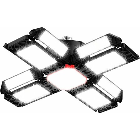 200W LED Værkstedslampe Garagebelysning 1 stk 6500K Deformerbar Loftslampe med 12 Justerbare Paneller - E26 / E27 Højloftet Lamper til Kælder Butik 