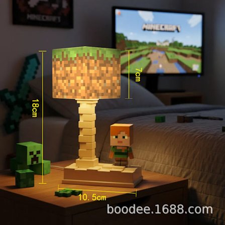 Sengelampe med Minecraft-tema TNT-natlampe inspireret af Minecraft Byggeklodslampe i Minecraft-stil Stemningsfuld bordlampe