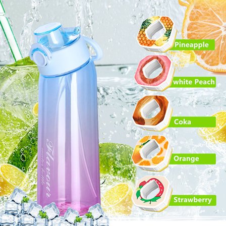 Air Water Up Flaske 900ml Air Startpakke Smakstilsatt Vannflaske med Duftkapsler for Camping Blå lilla + tilfeldige 5 ringer