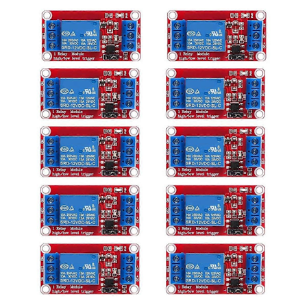 10 stk. Relæmodul DC 12V Relækort 1 Kanal med Optokobler Isolation Understøtter Højt eller Lavt Niveau - WELLNGS