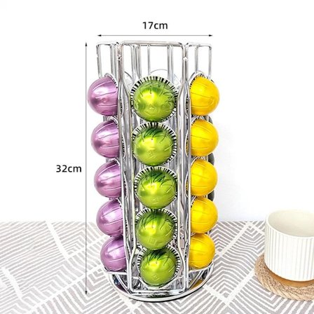 Silver Kaffekapselhållare med 30 kapslar, Förvaringsställ för skafferikapslar, Metalldisplayställ med stor kapacitet, Vertuoline