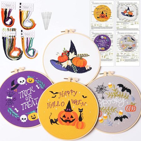 Halloween dekoration, 4 broderisæt Halloween mønsterkollektion inkluderer broderi