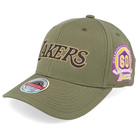 Mitchell & Ness - NBA - Green - adjustable - Cap - Hatstore Exclusive x Los Angeles Lakers Script Flight Olive Adjustable - Hatstore