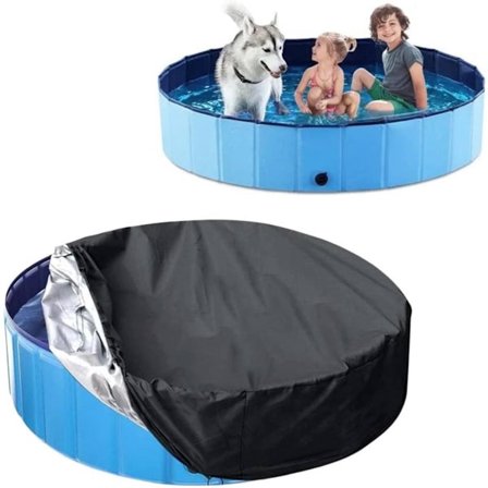 28-tommers sammenleggbart bassengtrekk, svart, rundt bassengtrekk, 210*90 cm, rundt bassengtrekk med snor, utendørs bassengtrekk, kjæledyrbassengtrekk