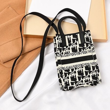 Kjede Skulder Crossbody Bag Strikket veske for kvinner SVART