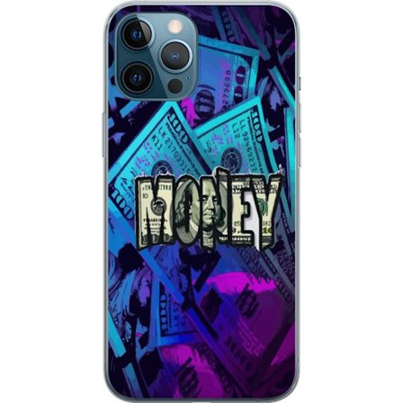 Apple iPhone 12 Pro Max Gjennomsiktig deksel Money motiv dollar sedler blå og lilla fargetema med stort money tema perfekt for luksus økonomi og gra