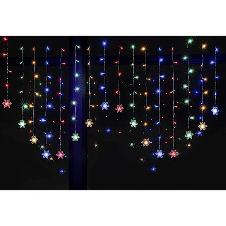 2m x 1m Julegransvinduslys, 104 LED Snøfnugg Gardinlys for Innendørsdekorasjon Snøfnugg – flerfarget Snøfnugg –