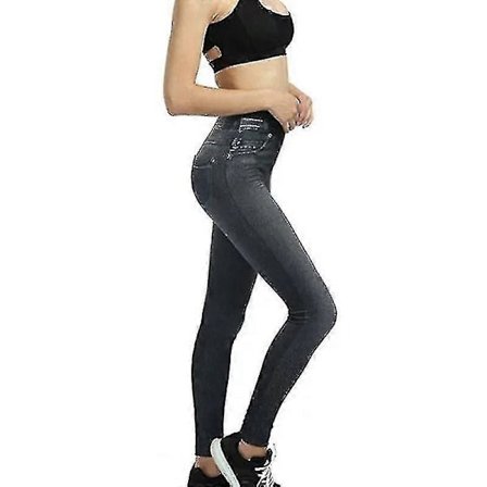 Yoga Hot Style Kvinnor Hög Midja Termobyxor Faux Denim Jeggings Leggings Jeans