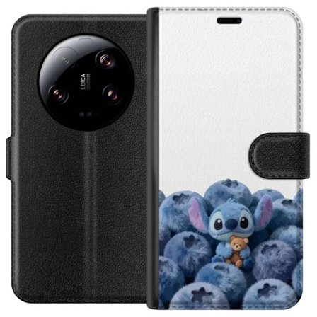 Yhteensopiva Lompakkokotelo Xiaomi Xiaomi 13 Ultra Söpö sininen hahmo mustikoiden joukossa, jossa on pehmeä ja leikkisä kuvitus sekä nalle