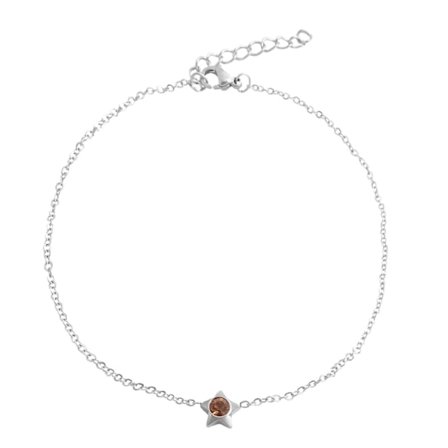 Silver Fotsmycke Fotlänk Vristlänk Fotkedja i Stål med Brun Sten