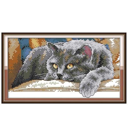 Polvistuva kissa DIY käsintehty neulatyö laskettu 14ct painettu ristipistokirjonta