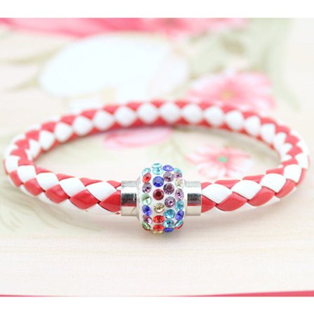 Läderarmband Magnet strass spänne armband