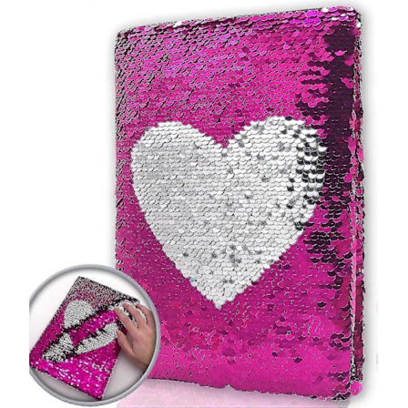 Xox-magic Vändbar Paljettflicka Journal Hjärta Mönster Rosröd Till Silver, Hemlig Barn Dagbok Personlig Anteckningsbok A5 Storlek 160 Linjerade Sidor