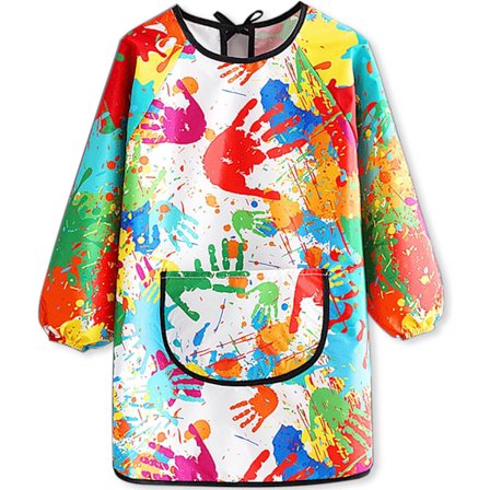 Børneforklæde til kunst, vandtæt maleforklæde med lomme og lange ærmer til alderen 5-8 år, farverig