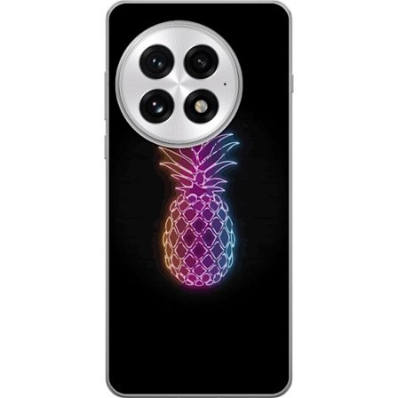 Kompatibelt Mobilskal till OnePlus OnePlus 13 Neonillustration av ananas i färgglatt ljus mot svart bakgrund