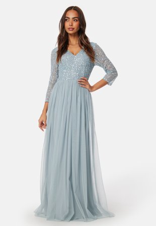 AngelEye Long Sleeve Sequin Bodice Maxi Dress Heather Blue Klær
