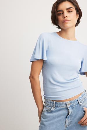 NA-KD Soft Rib Butterfly Sleeve Top - Ensembles d'été - Bleu - X-Small