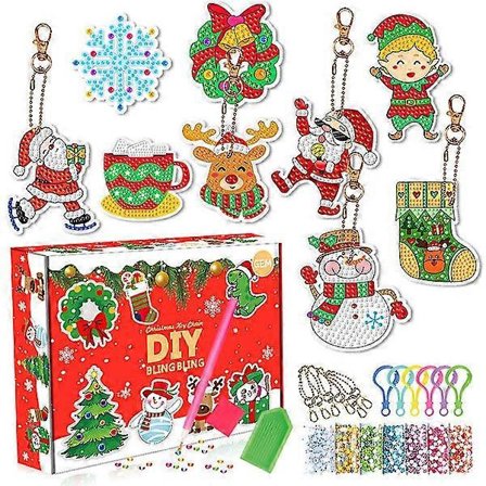 2025 Julekalender - 24 Dagers Nedtelling Blindboks DIY Diamantmalingssett Nøkkelring Gave til Barn & Jenter