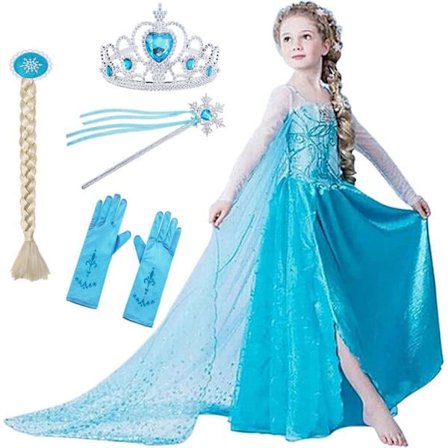 Prinsessekjole med 4 stk. tilbehør – Kostume til piger 3-8 år