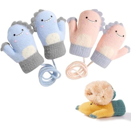 2 Paria Lasten Neulotuita Hanskoja, Naru Lasten Hanskoja, Raidoja