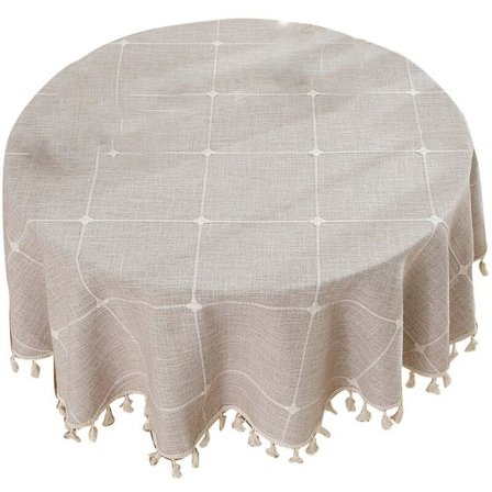 59 tommers rustikt bordduk for utendørs rynkefrie runde bord for broderte duker (brunt gitter)