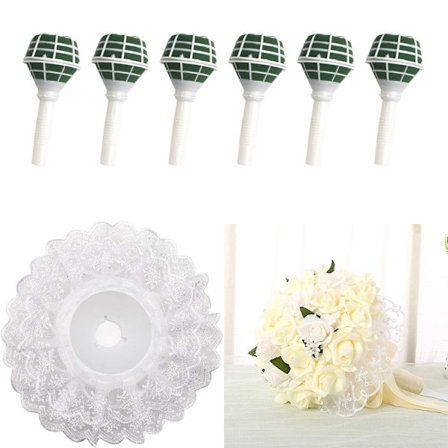 6 stk. brudebukett holder med hvitt plasthåndtak, praktisk skumbukett holder for blomsterarrangementer, tilbehør til brudebuketter