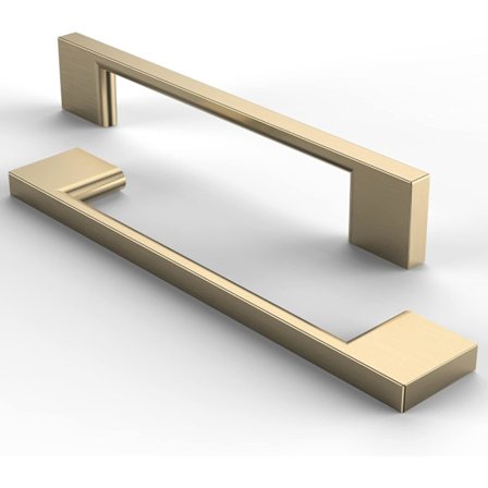 Set med 5 guldpläterade möbel-, skåp- och kökshandtag; hålavstånd: 128 mm