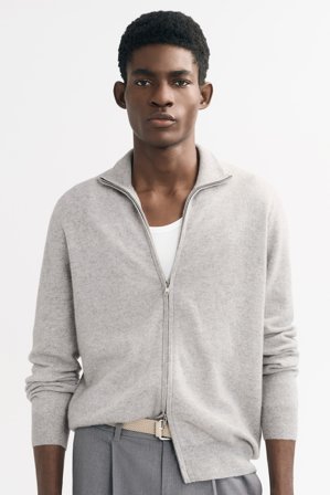 Soft Goat - Men's Full Zip - Men cashmere sweater - XXL - Light Grey
