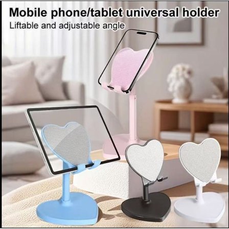 1 st Hjärtformat Telefonstativ, Justerbart Vikbart Skrivbordsställ för Mobil & Surfplatta, Universellt Selfiestativ med Flexibel Svanhals (Rosa)