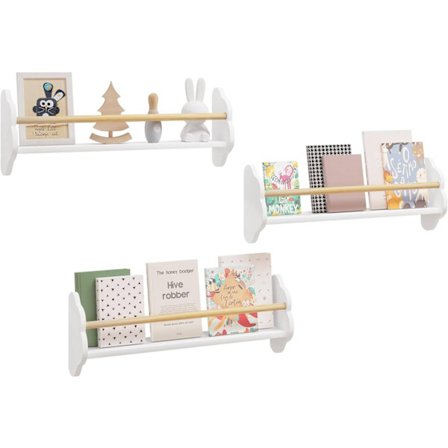 Rootz 3-osainen lasten kirjahyllysarja - Seinälle asennettavat hyllyt - Pilven muotoiset sivupaneelit - Tyylikäs, turvallinen, tilaa säästävä - E1-luo
