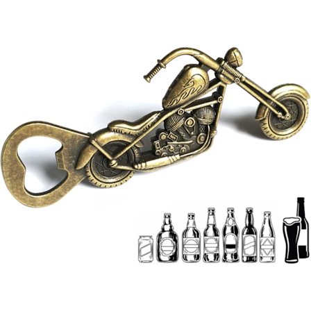 Vintage flaskeåpner, motorsykkel i metall for barfest, kreativ motorsykkelølgave for menn (bronsefarge)