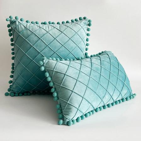 Yksiväriset Velvet Rhombus Pehmopallotupsu sohvatyynynpäälliset Water Green 45*45cm