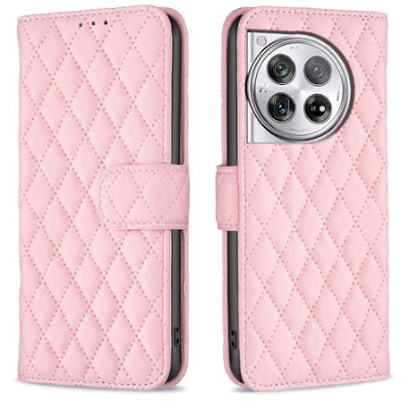 Matt OnePlus 12R / OnePlus Ace 3 fodral med rombmönster - Rosa