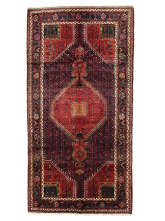 Håndknyttet Toiserkan 155X290 Uldtæppe Sort/Mørkerød Lille