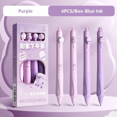 4 STK/Låda Raderbar Pen Gel Pen LILA BLÅT BLÄTT BLÅTT BLÄCK