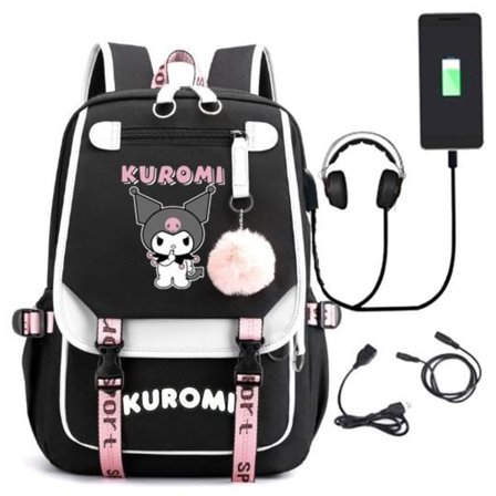 Kuromi reppu lasten reput koululaukku 1 svart/vit 2 svart/hvitt 2