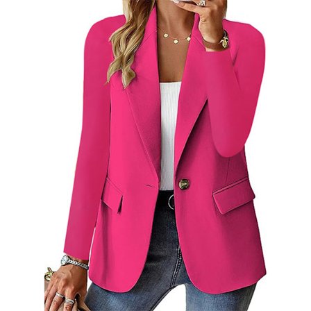 Dame Blazer Business Casual Blazers Langærmet Knap Blazer Jakke ROSE RØD